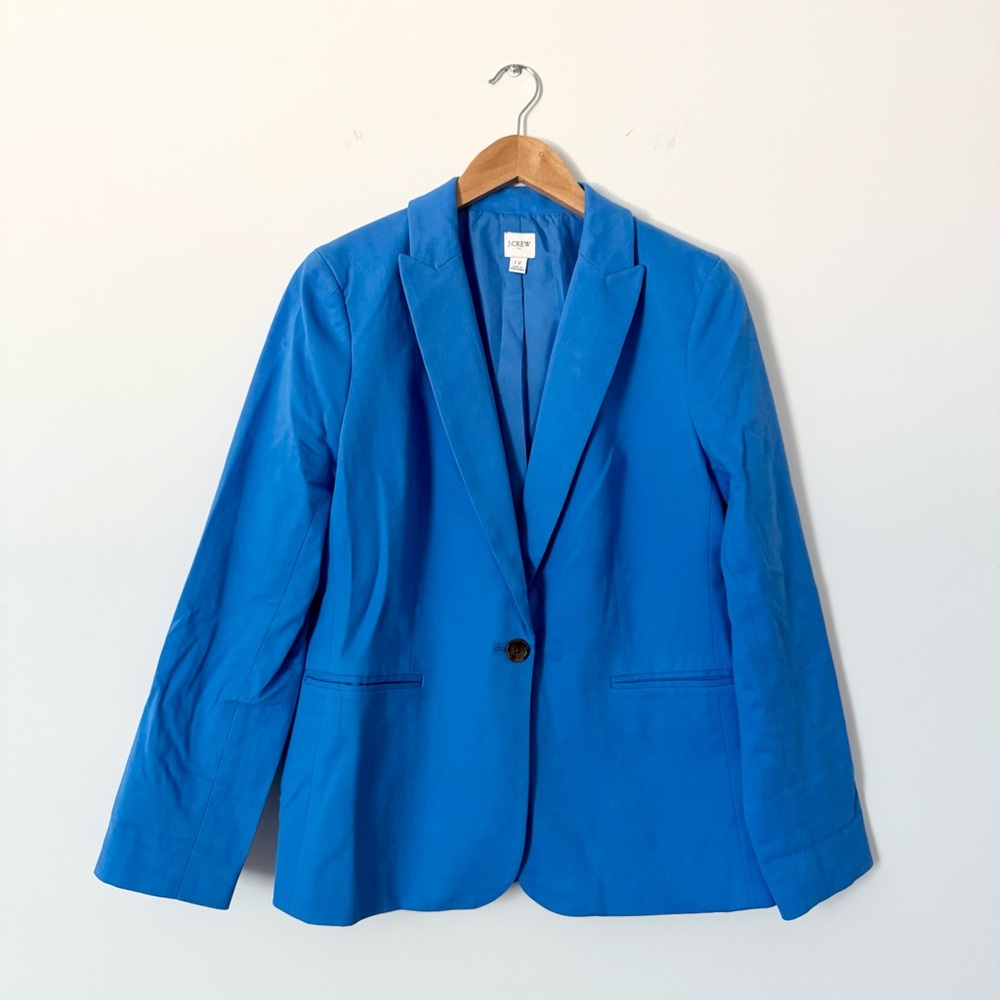 J.Crew Factory Blue Blazer Cotton Blend Single Button Size 12